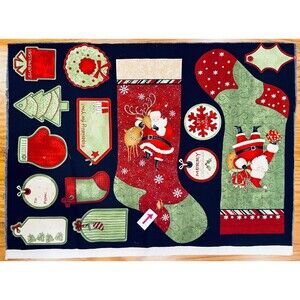 Vtg Santa Stockings Sewing Panel Debbie Mumm Christmas Ornaments Xmas *READ*